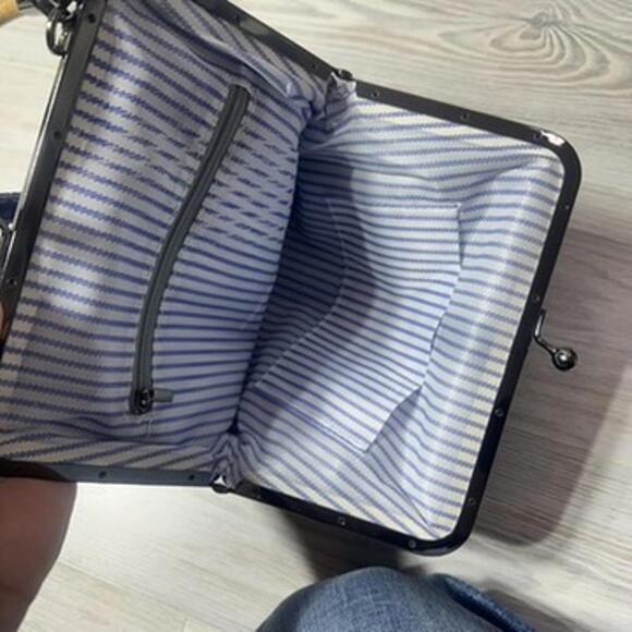 Y2K Blue Denim Crossbody Tote with Kiss Lock - Picture 9 of 15